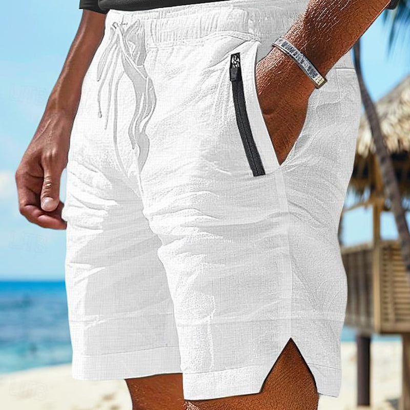 Men's Vacation Cotton and Linen Solid Color Beach Shorts MUA1440C9X