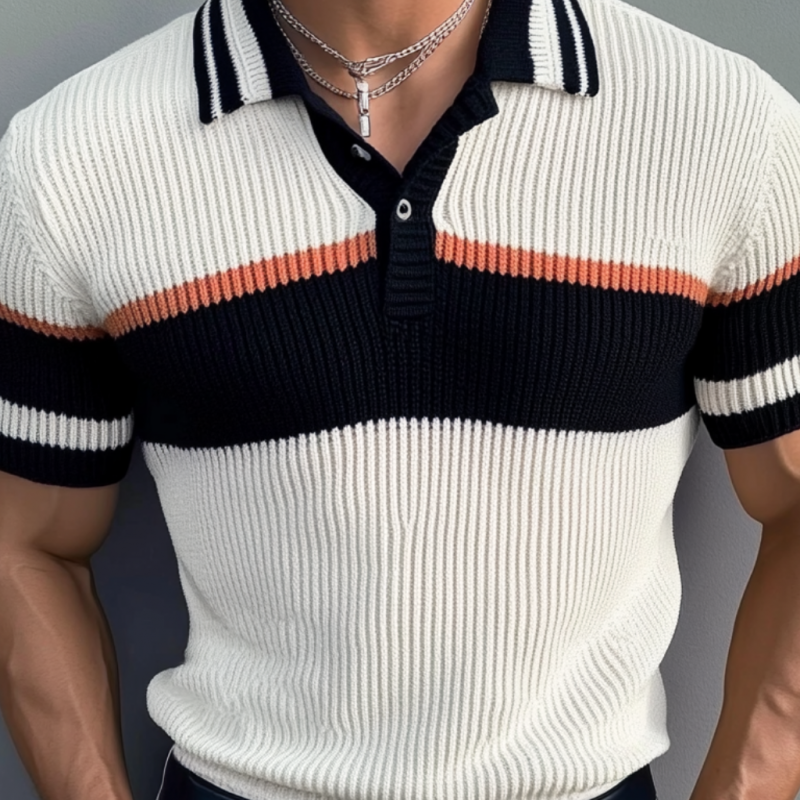 Men's Casual Contrast Lapel Slim Fit Knitted Short Sleeve Polo Shirt MTA1775C7M