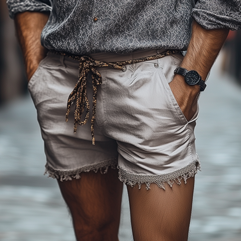 Men's Classic Casual Fashion Linen Tassel Shorts MTA1733C8K