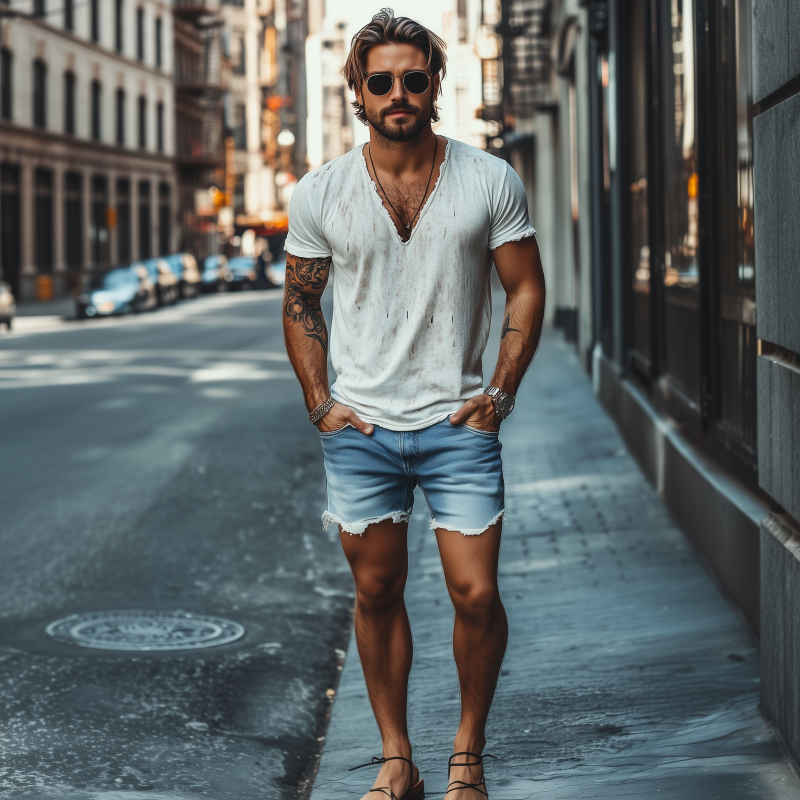 Men's Classic Fashion Casual Denim Washed Shorts MTA1770C8K