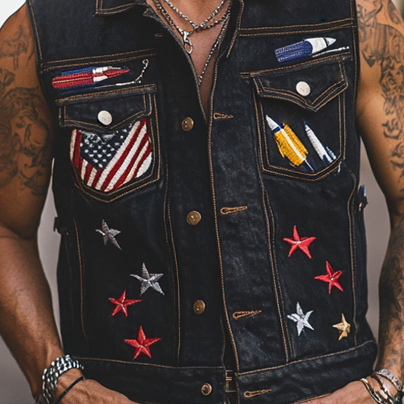 Men's Stylish Embroidered Denim Vest MTA1895C4P