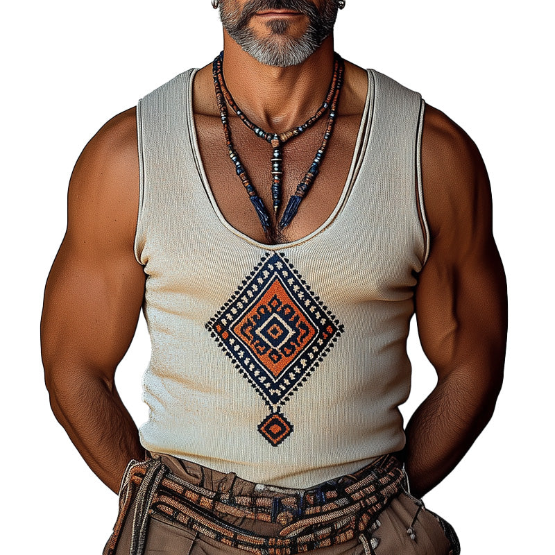 Men's Geometric Embroidered Casual Tank Top MTA1843C5P