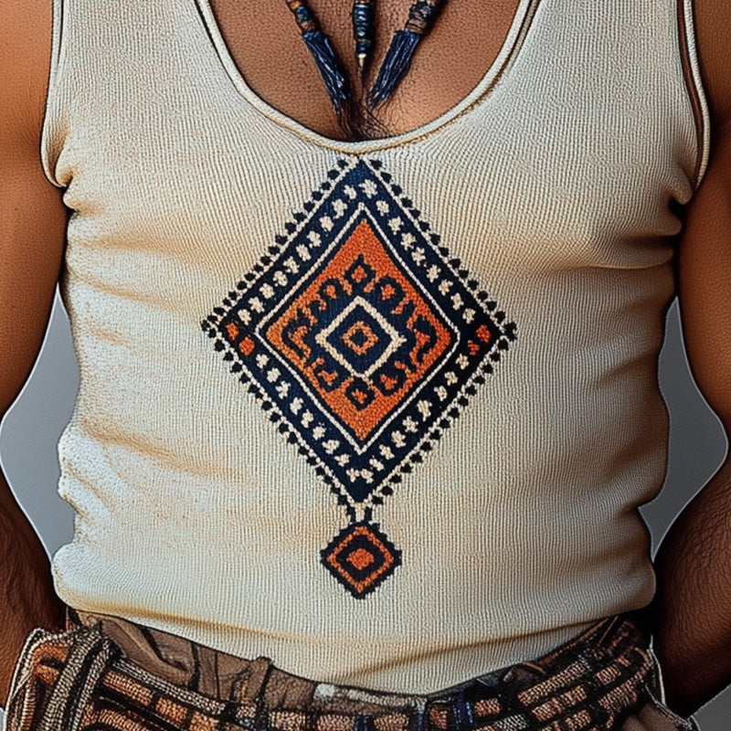 Men's Geometric Embroidered Casual Tank Top MTA1843C5P