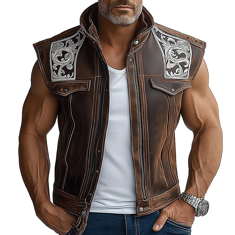 Men's Leather Embroidered Personalized Vest MTA1854C6P