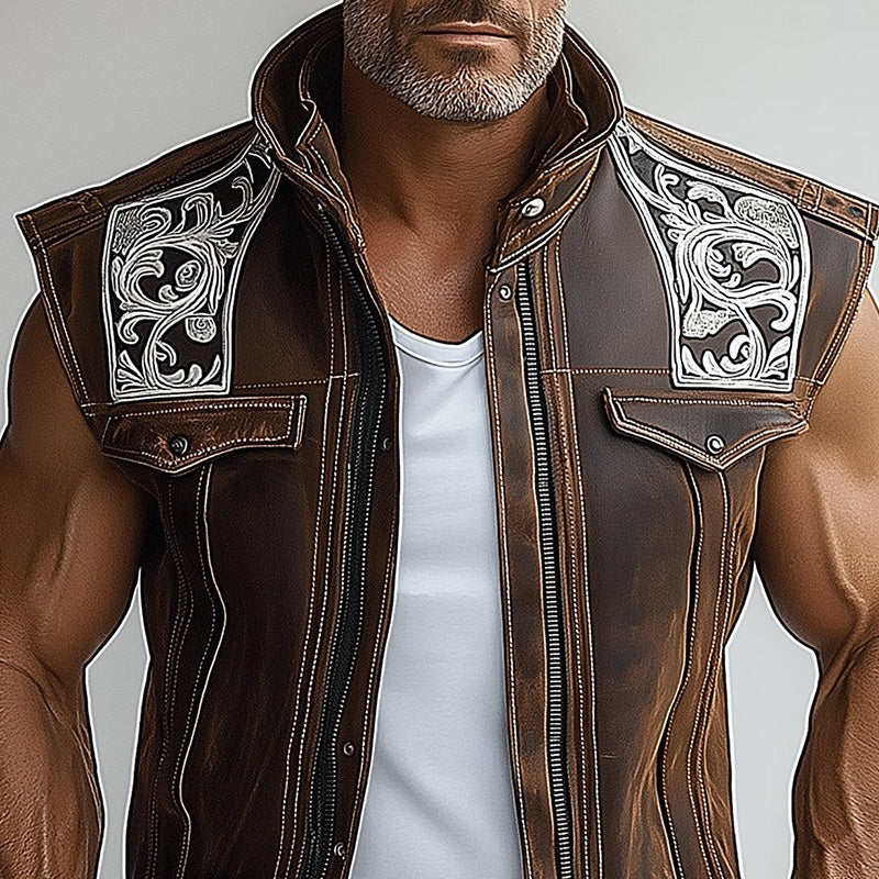 Men's Leather Embroidered Personalized Vest MTA1854C6P