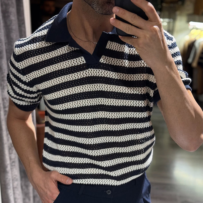 Men's knitted striped casual short-sleeved POLO shirt MTA1767C1X