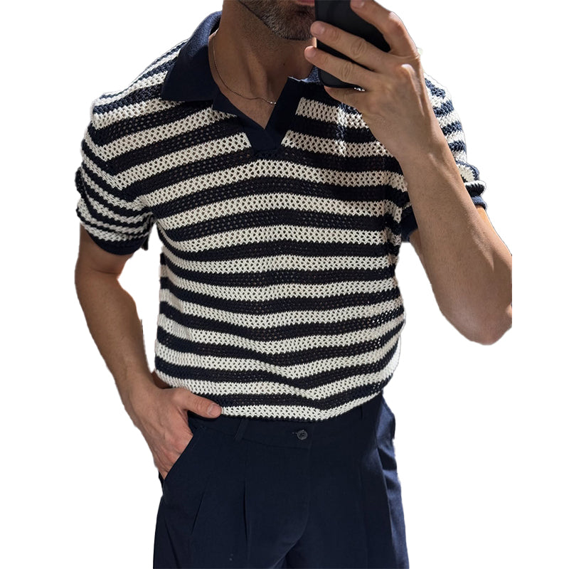 Men's knitted striped casual short-sleeved POLO shirt MTA1767C1X