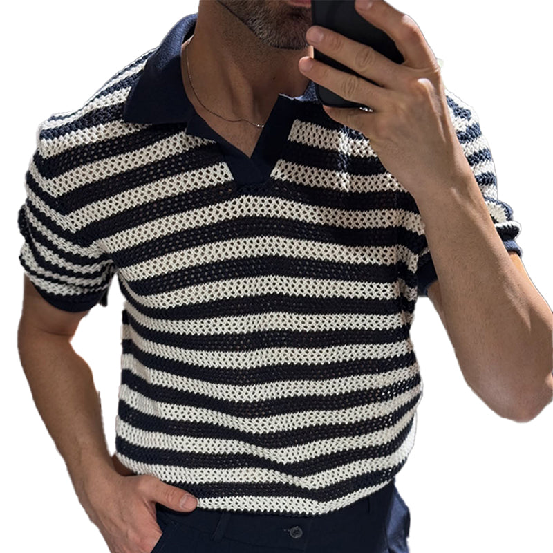 Men's knitted striped casual short-sleeved POLO shirt MTA1767C1X