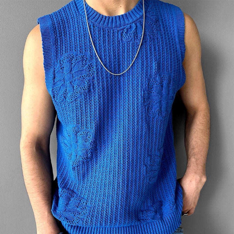 Men's Knitted Jacquard Crew Neck Tank Top MTA1787C1X