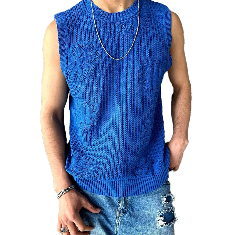 Men's Knitted Jacquard Crew Neck Tank Top MTA1787C1X