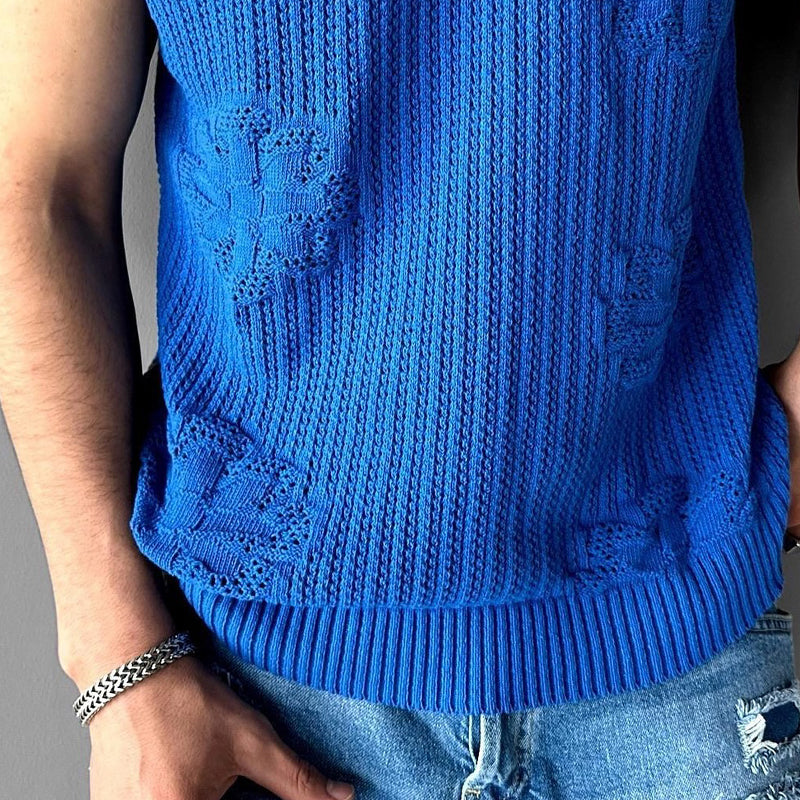 Men's Knitted Jacquard Crew Neck Tank Top MTA1787C1X