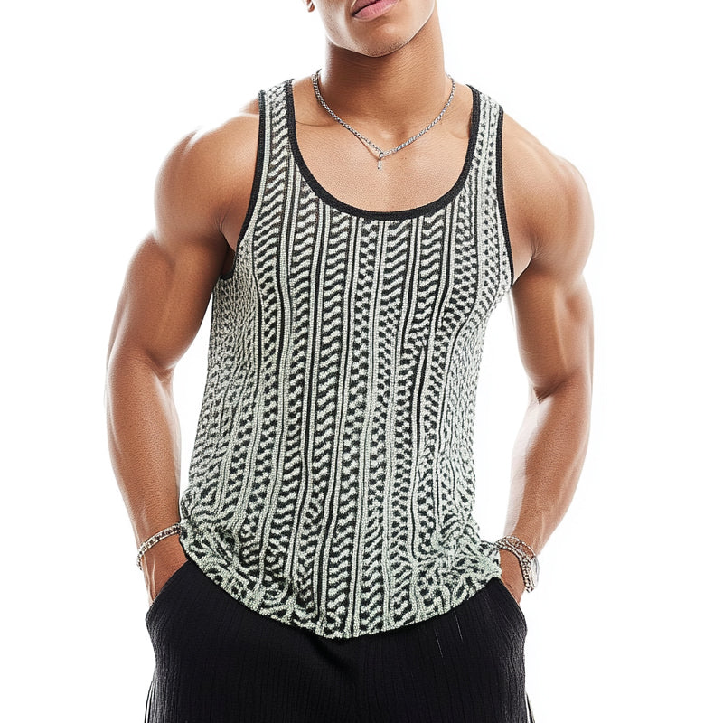 Men's Casual Knitted Jacquard Scoop Neck Tank Top MTA1700C5X