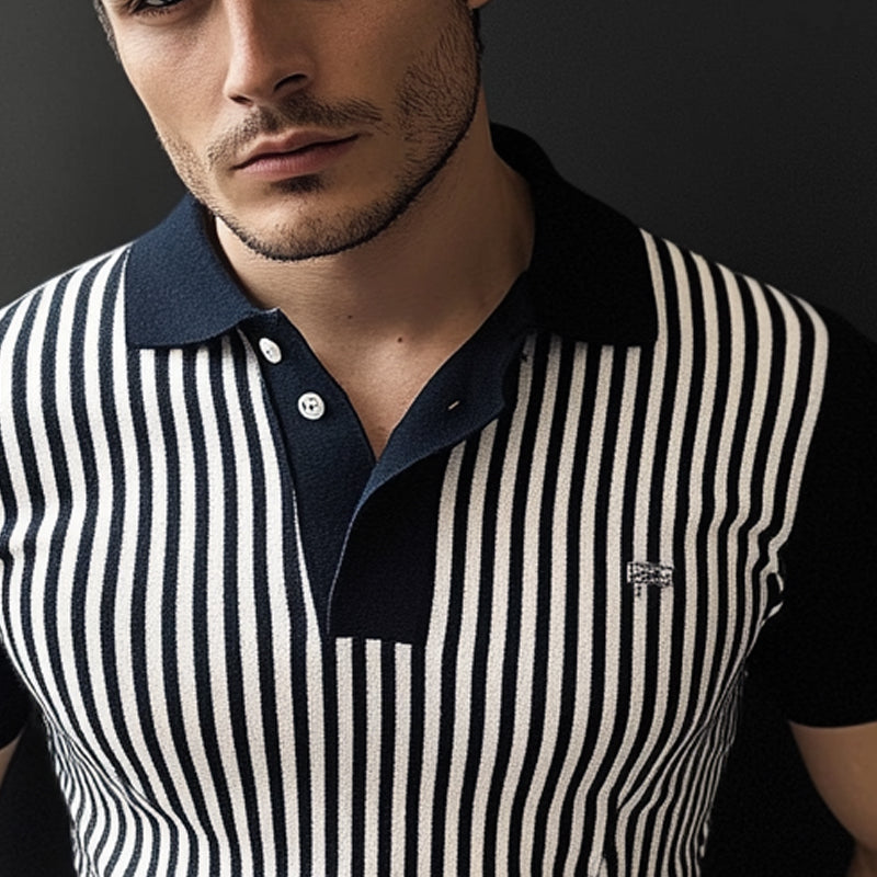 Men's Casual Knitted Striped Short-Sleeved Polo Shirt MTA1785C0X