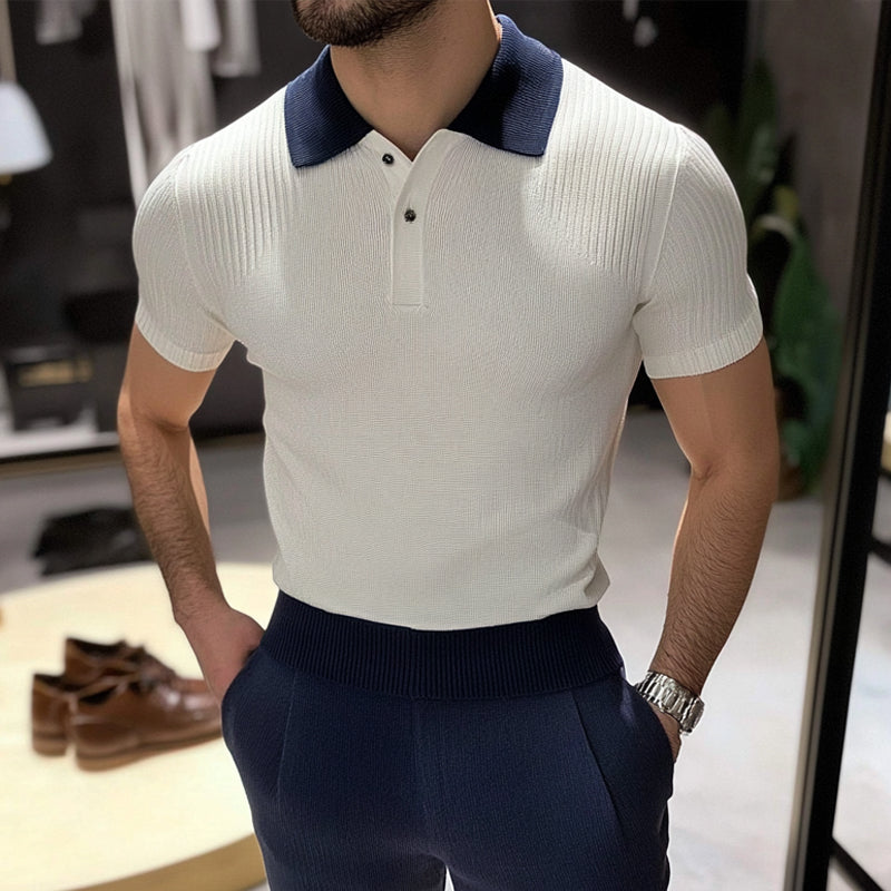 Men's Casual Contrast Color Knitted Short-Sleeved Polo Shirt MTA1741C5X