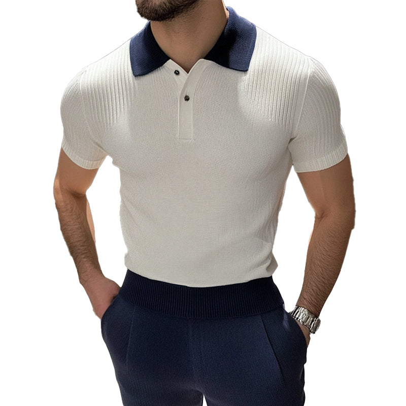 Men's Casual Contrast Color Knitted Short-Sleeved Polo Shirt MTA1741C5X