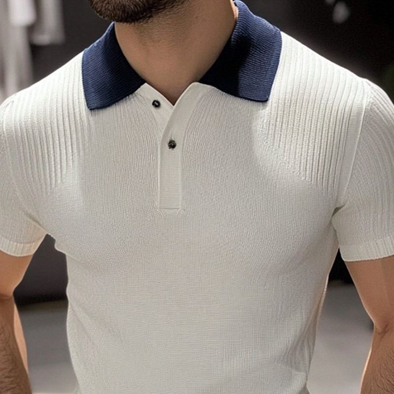 Men's Casual Contrast Color Knitted Short-Sleeved Polo Shirt MTA1741C5X