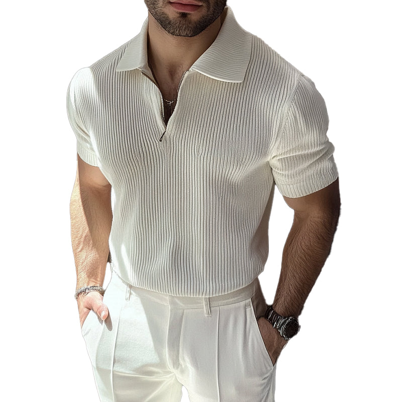 Men's Solid Color Business Knitted Short-Sleeved Polo Shirt MTA1738C3X