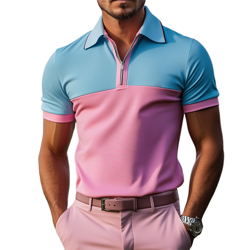 Men's Classic Casual Contrast Color Stitching Golf Short Sleeve POLO Shirt MTA1808C7K