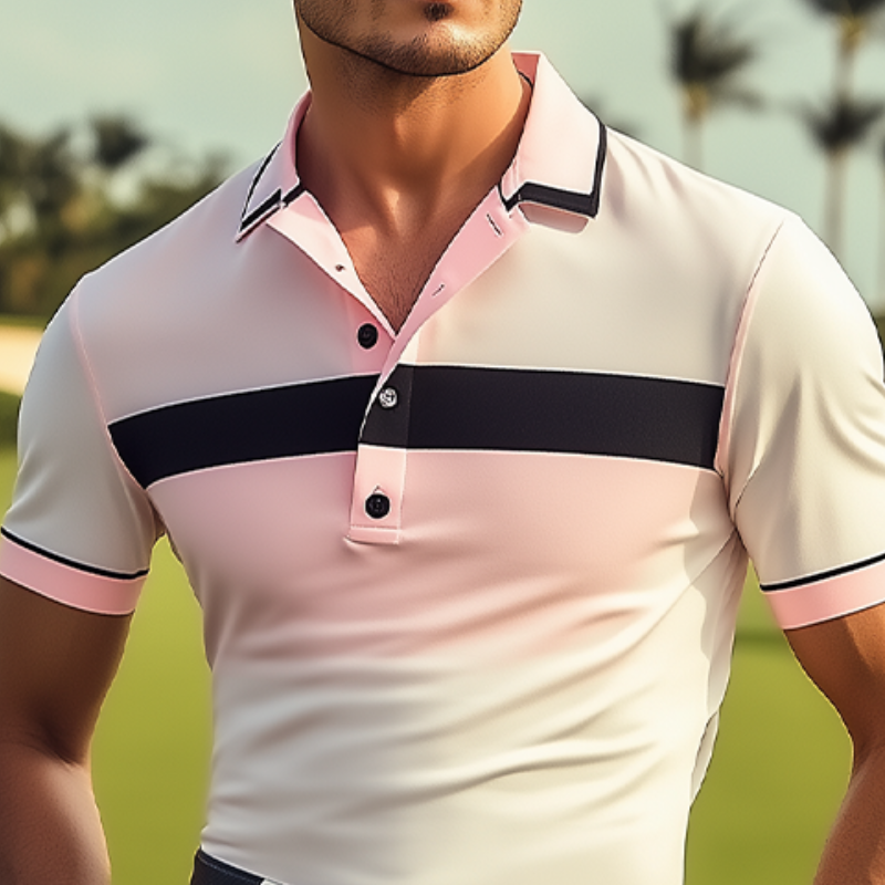 Men's Classic Casual Contrast Print Gradient Golf Short Sleeve Polo Shirt MTA1818C6K