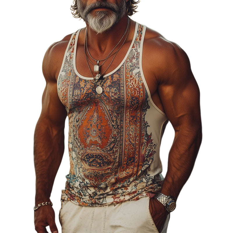 Men's Summer Cool Slim Fit Retro Printed Tank Top MTA1866C8U