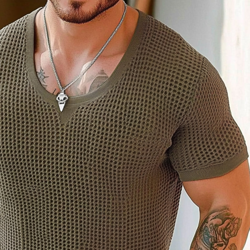 Men's Solid Color Loose Round Neck Short Sleeve Sweater MTA1700C3X