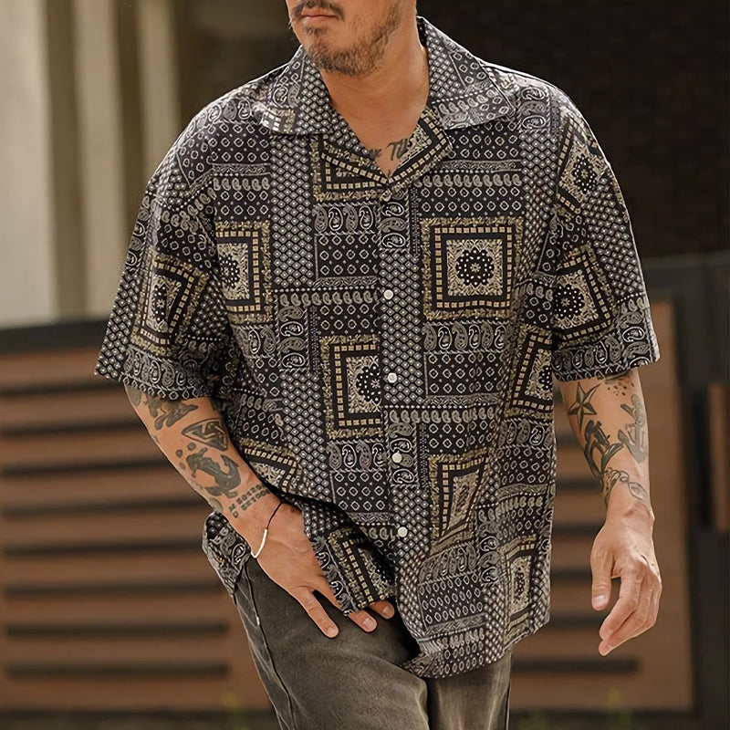 Men's Summer Casual Loose Printed Short Sleeve Shirt MTA1869C0U