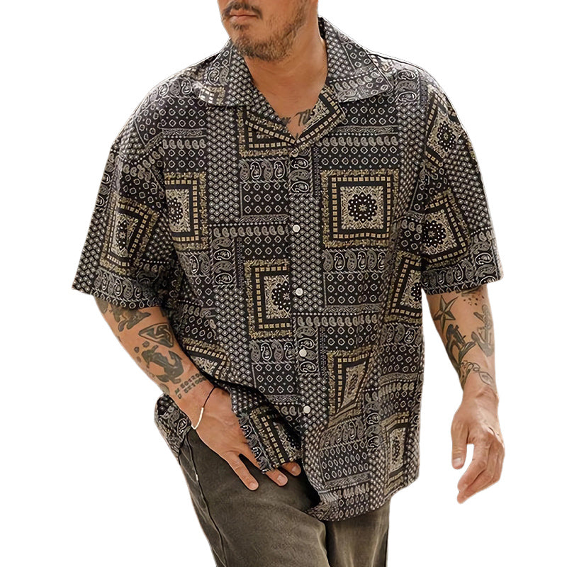 Men's Summer Casual Loose Printed Short Sleeve Shirt MTA1869C0U