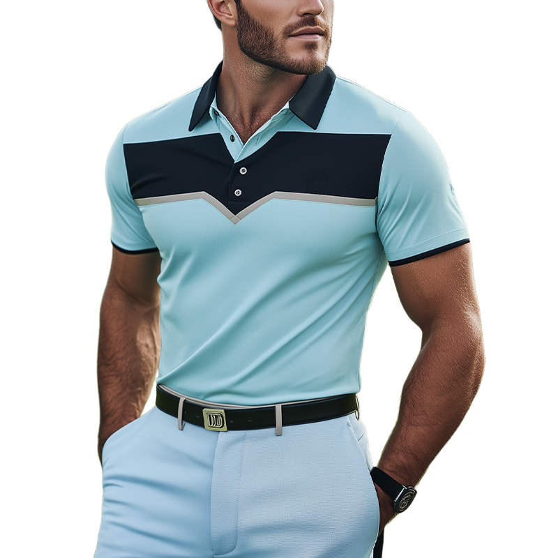 Men's Classic Casual Contrast Printed Mercerized Cotton Golf Polo Shirt MTA1843C5K