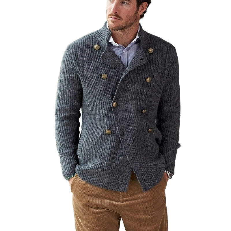 Men's Spring and Autumn Dark Grey Double-Breasted Casual Knitted Cardigan MTA1894C2U