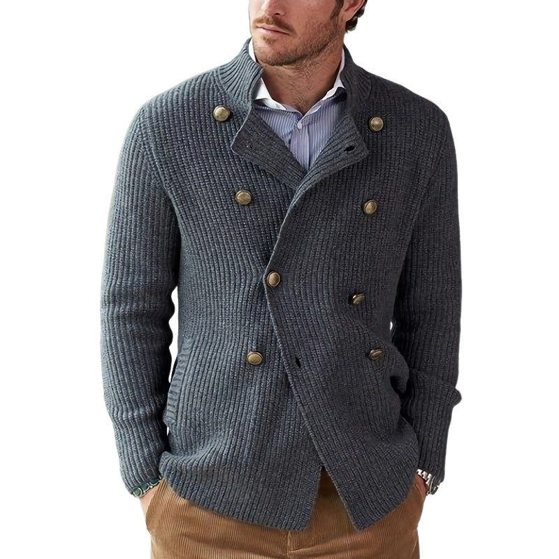 Men's Spring and Autumn Dark Grey Double-Breasted Casual Knitted Cardigan MTA1894C2U