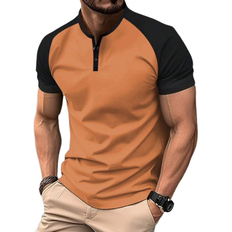 Men's Casual Cotton Contrast Color Henley Collar Raglan Slim Fit Short Sleeve T-Shirt MTA1420C4M