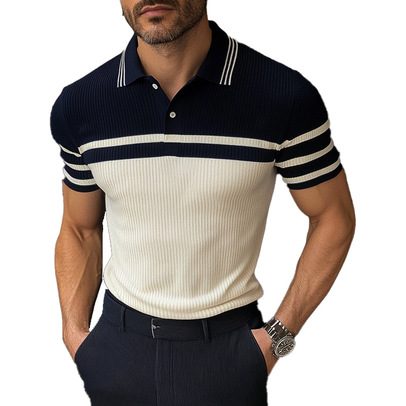 Men's Knitted Striped Short Sleeve POLO Shirt MTA1971C5X