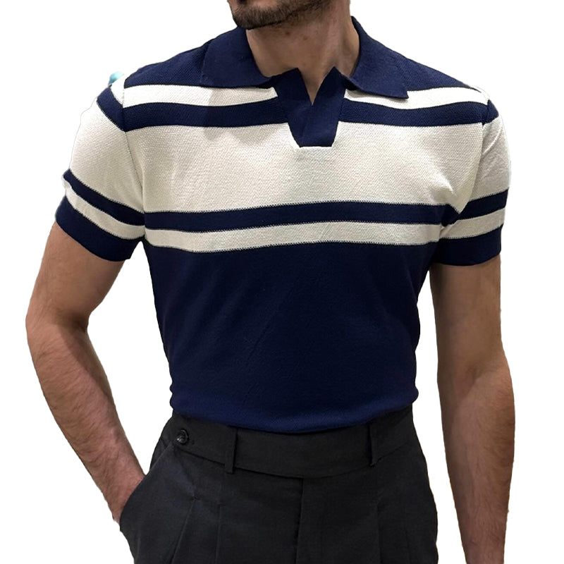 Men's Knitted Lapel Striped Short Sleeve POLO Shirt MTA1928C4X