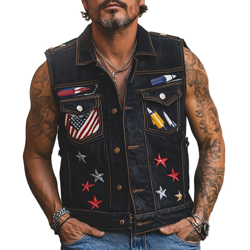 Men's Stylish Embroidered Denim Vest MTA1895C4P