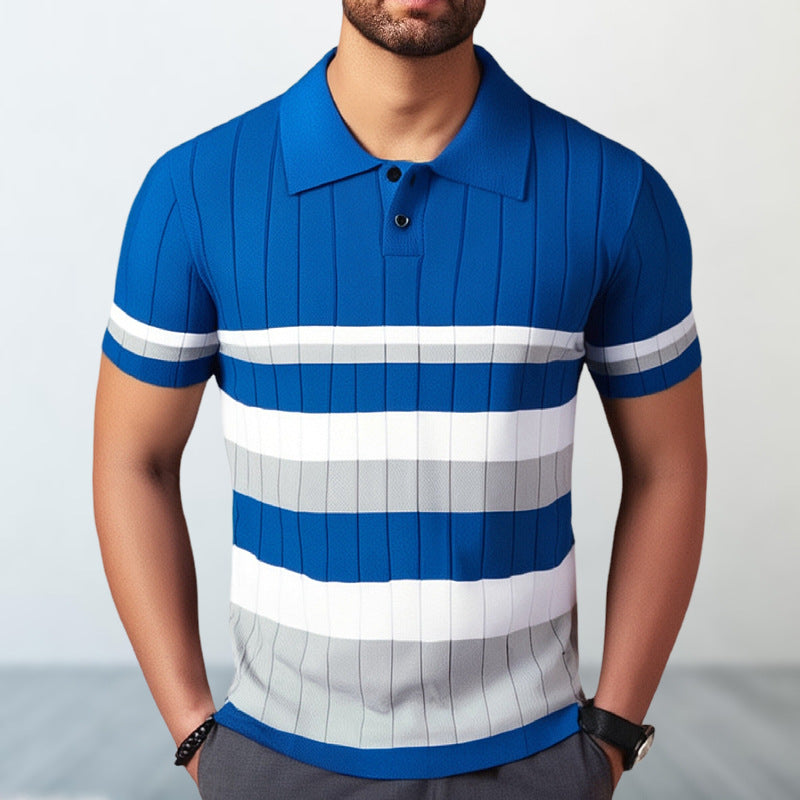 Men's Classic Casual Contrast Color Stitching Knitted Slim Short-sleeved POLO Shirt MTA1953C7K