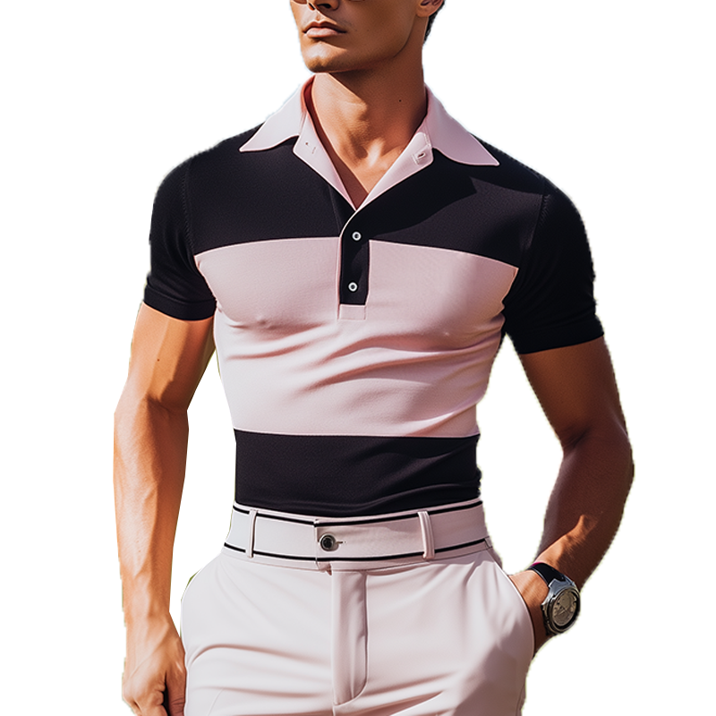 Men's Fashion Casual Contrast Color Stitching Knitted Slim Short Sleeve POLO Shirt MTA1962C3K