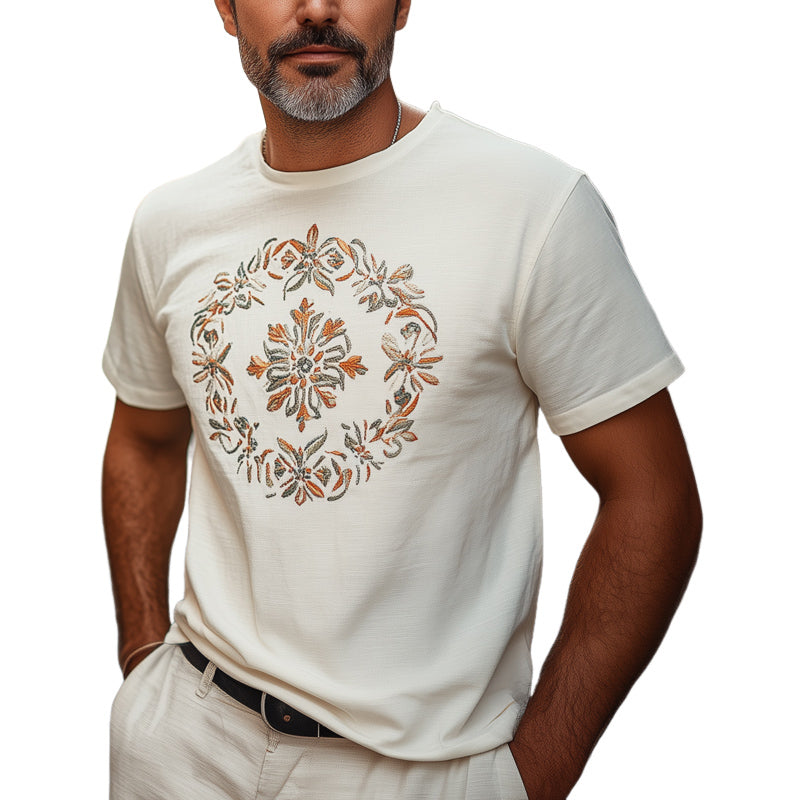 Men's Casual Cotton Embroidered Short Sleeve T-Shirt MTA2025C6U