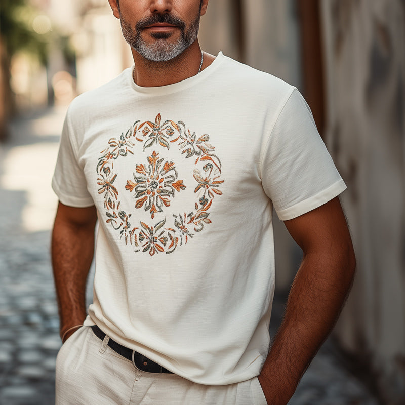 Men's Casual Cotton Embroidered Short Sleeve T-Shirt MTA2025C6U