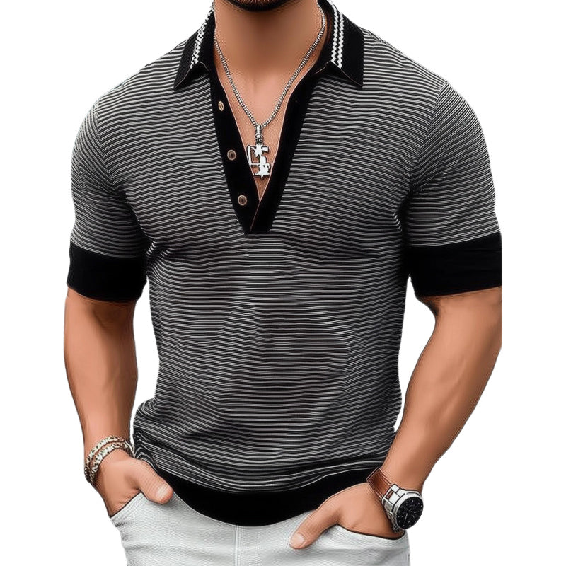 Men's Summer Polo Neck Knitted Short Sleeve T-Shirt MTA2156C9U