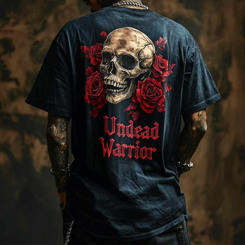 Men's Retro Casual Rock Skull "Undead Warrior" Printed Round Neck Short Sleeve T-Shirt MTA2102C5TO