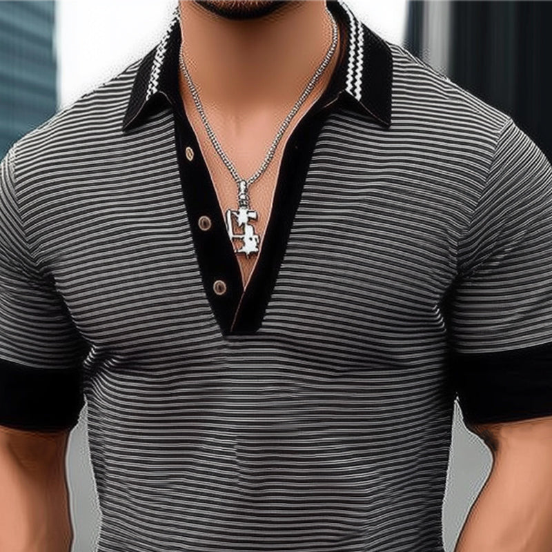 Men's Summer Polo Neck Knitted Short Sleeve T-Shirt MTA2156C9U