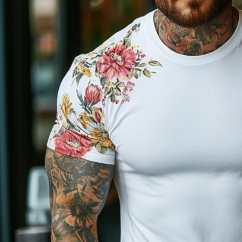 Men's Retro Casual Floral Print Round Neck Short Sleeve T-Shirt MTA2188C6TO