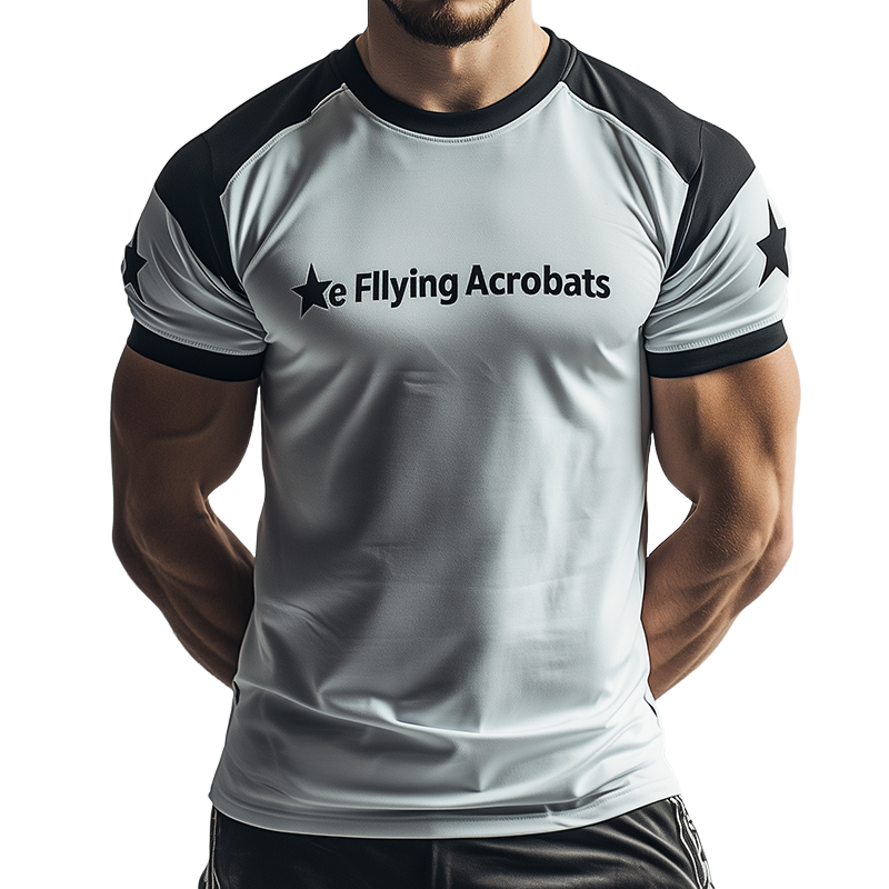 Men's Retro Casual "The Flying Acrobats" Star Print Crew Neck Short Sleeve T-Shirt MTA2188C8TO