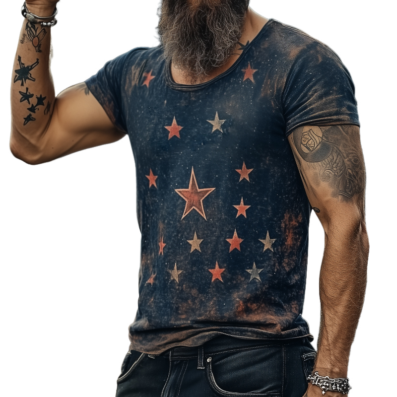 Men's Retro Casual Star Universe Printed Round Neck Short Sleeve T-Shirt MTA2112C7TO