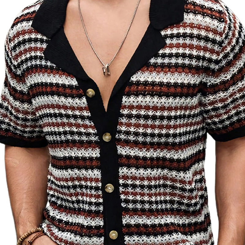 Men's Retro Colorblock Striped Knit Short Sleeve Shirt MTA2144C9U