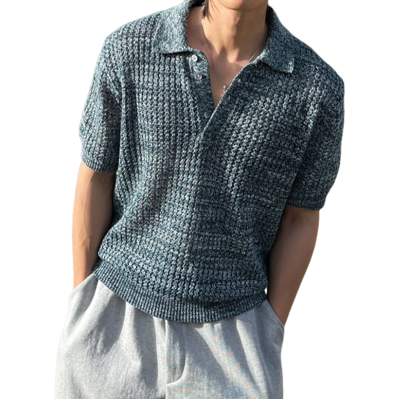 Men's Casual Lapel Loose Knitted Short Sleeve Polo Shirt MTA2243C0M