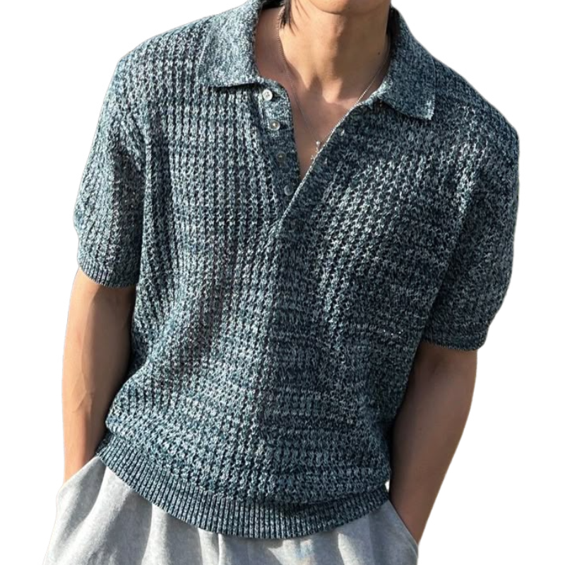 Men's Casual Lapel Loose Knitted Short Sleeve Polo Shirt MTA2243C0M