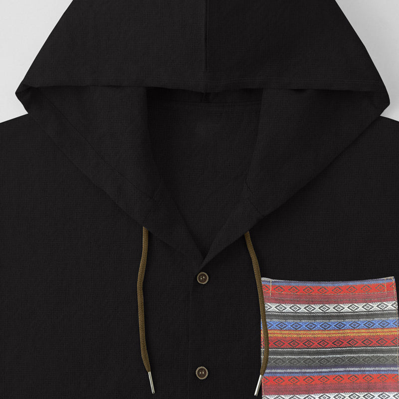 Men's Contrast Panel Cotton Long Sleeve Hoodie MTA0165D1X