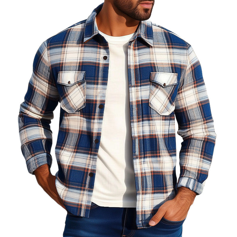 Men's Spring and Autumn Plaid Casual Long Sleeve Shirt MTA0187D0U