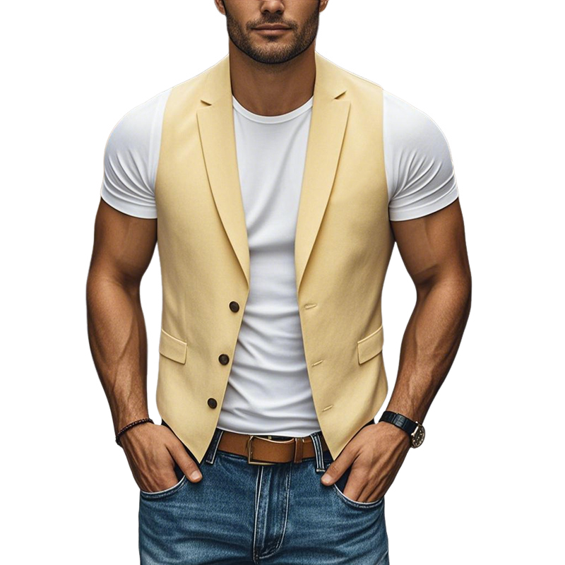 Men's Casual Cotton Blended Notched Lapel Single Breasted Slim Fit Suit Vest MTA0243D6M